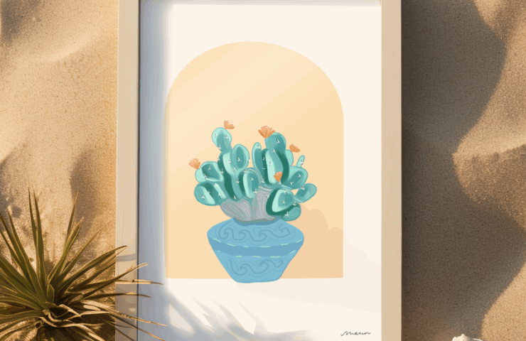 Affiche-Cactus-Bleu-art-deco