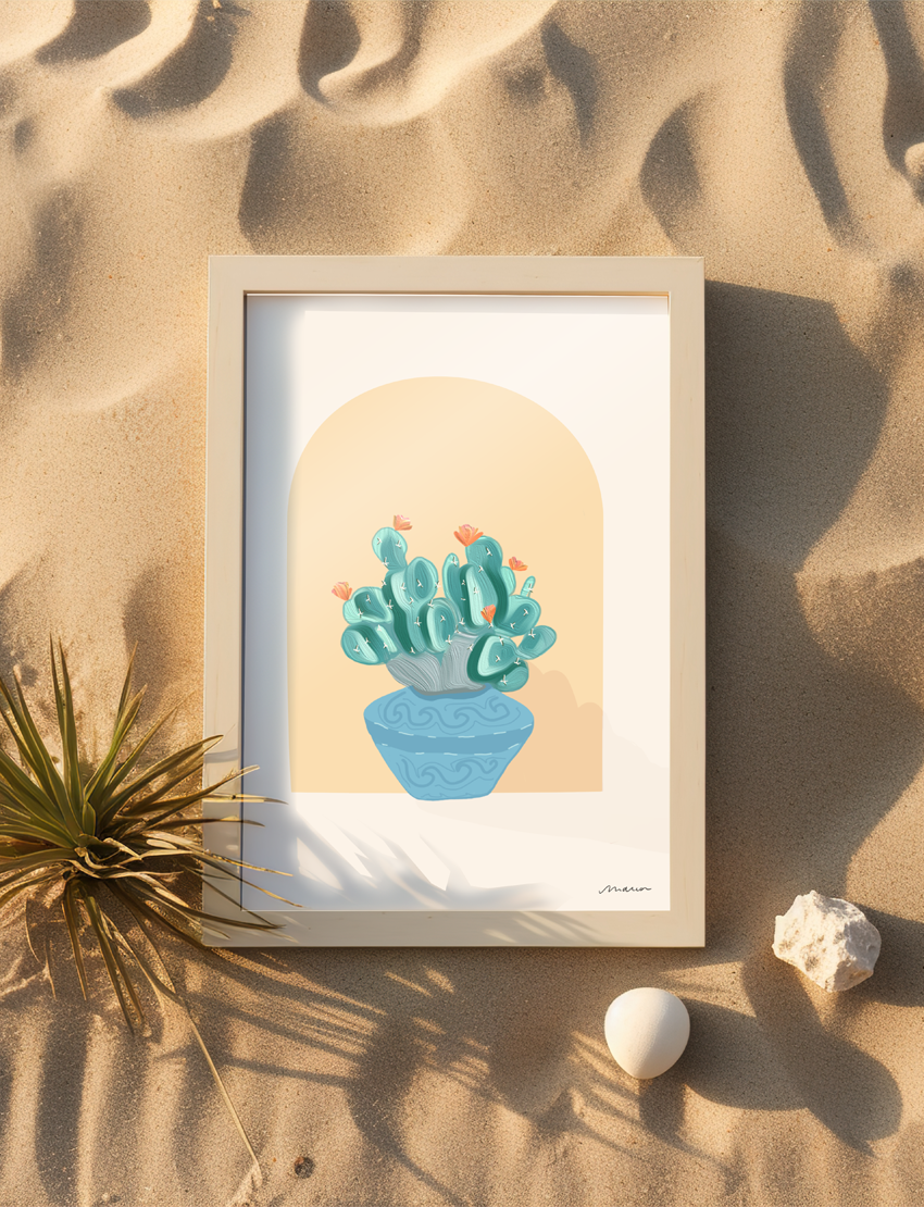 Affiche-Cactus-Bleu-art-deco